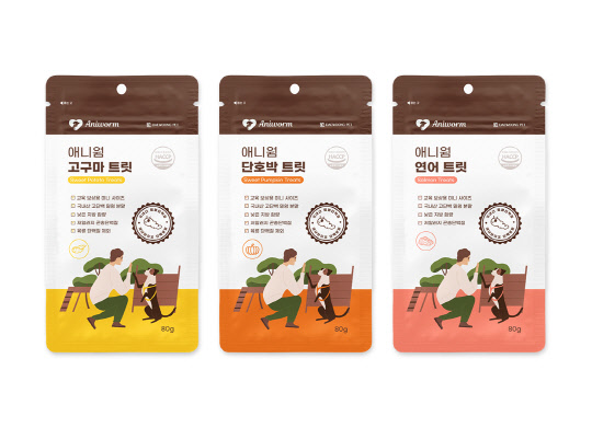 대웅펫의 밀웜 소재 반려견 영양간식 3종. 대웅펫 제공.